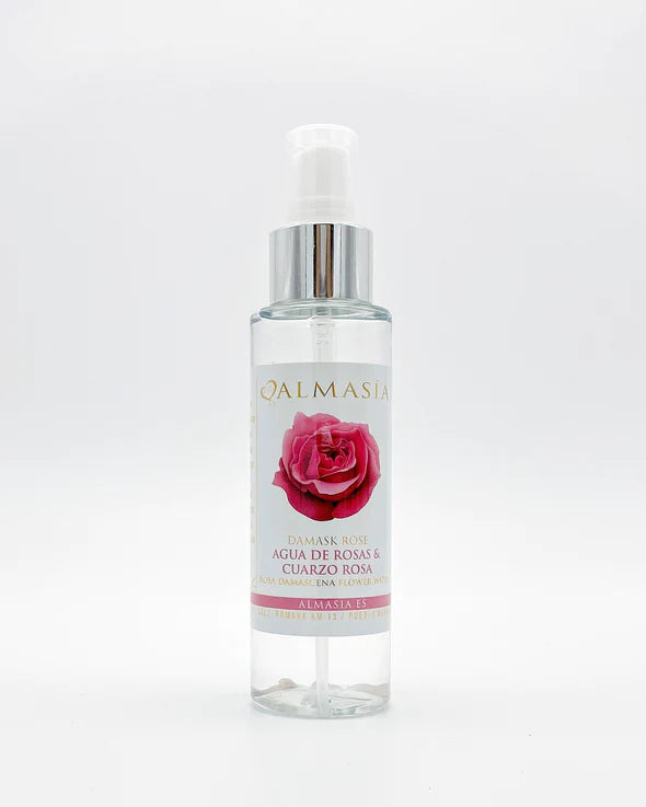 Agua de rosa damascena bio con cuarzo rosa